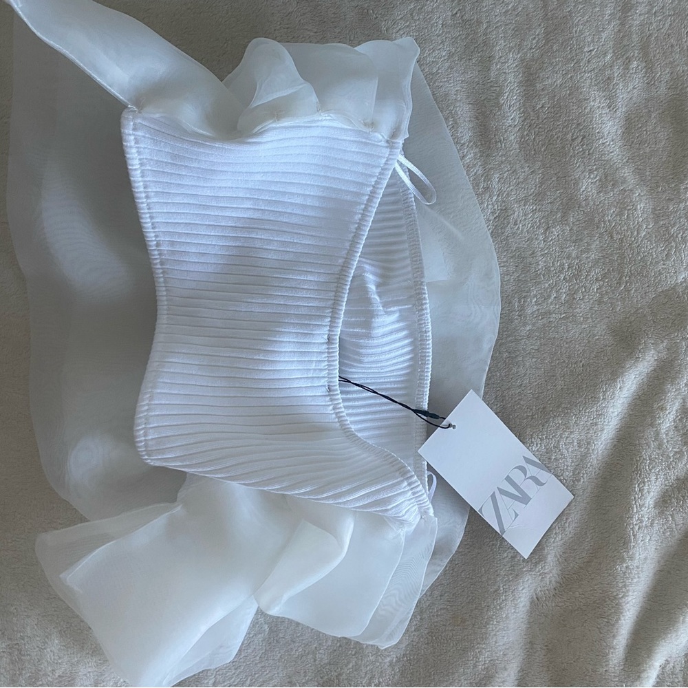 Zara organza tulle crop bandeau top